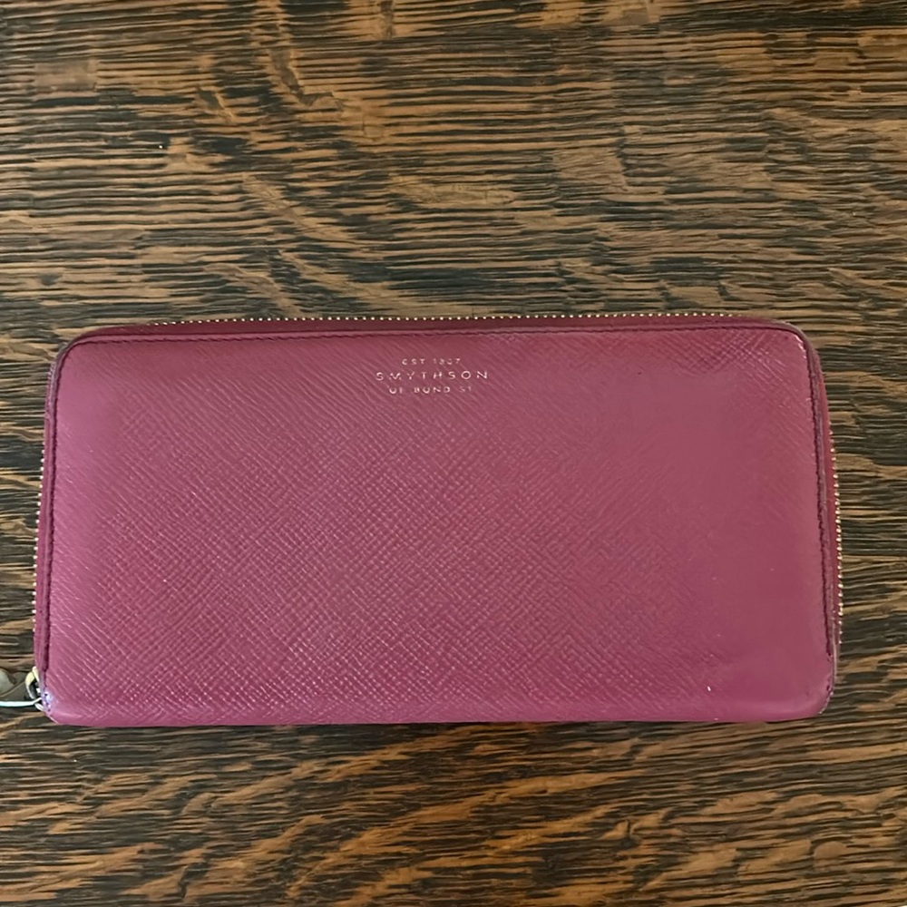 Smythson Zip-Around Panama Purse Wallet- Magenta